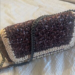 Zara Brown and Cream Woven Crossbody Bag